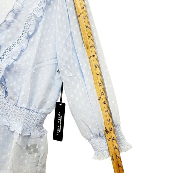 Blue Haute Monde Womens Polka Dot  Blouse Smocked Waist Long Sleeves SIZE S - Picture 8 of 8